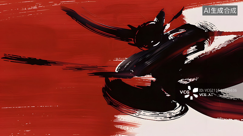 【AI数字艺术】红色和黑色墨水背景抽象水墨红中国风电影插画图片素材