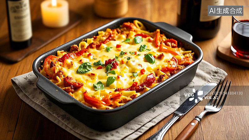 【AI数字艺术】意大利烤宽面条美食图片素材