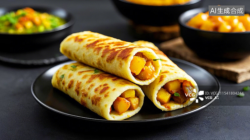 【AI数字艺术】印度咖喱土豆卷饼美食图片素材