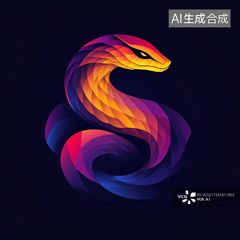 【AI数字艺术】扭曲的蛇轮廓。设计的平面插图。图片素材