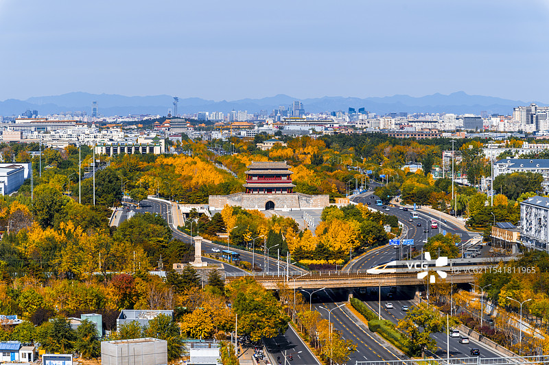 北京市丰台区高视角瞰中轴线永定门秋天风景图片素材