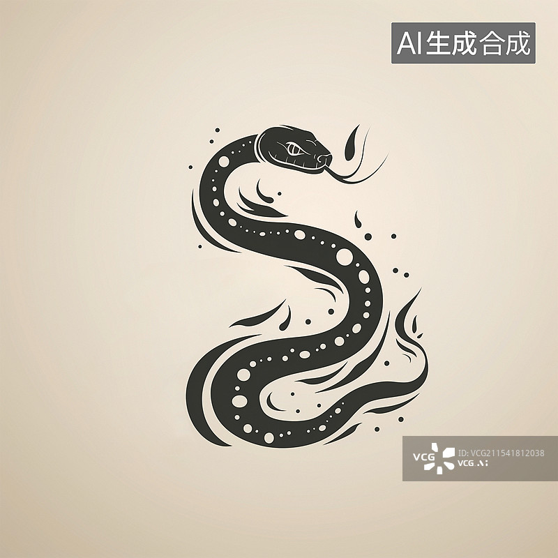 【AI数字艺术】扭曲的蛇轮廓。设计的平面插图。图片素材
