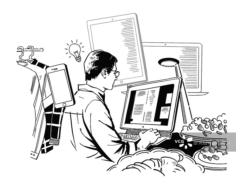 黑白线描速写 手绘 马斯克 乔布斯 人工智能 AI 电子皮肤 机器人 电子产品 各种充电器 科幻 航图片素材