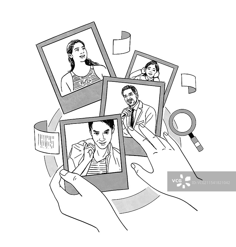 黑白线描速写 手绘 人物面相探究 面貌 不同职业 长相 形象 人物 照片 多人 研究图片素材