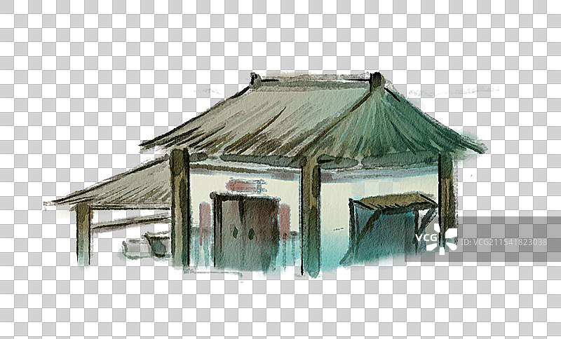 农村的房屋-国画写意中国风古风水墨元素图片素材