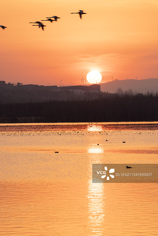 运城市平陆县三湾天鹅湖的早晨图片素材