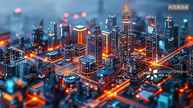 【AI数字艺术】电路板上的智慧城市概念图片素材