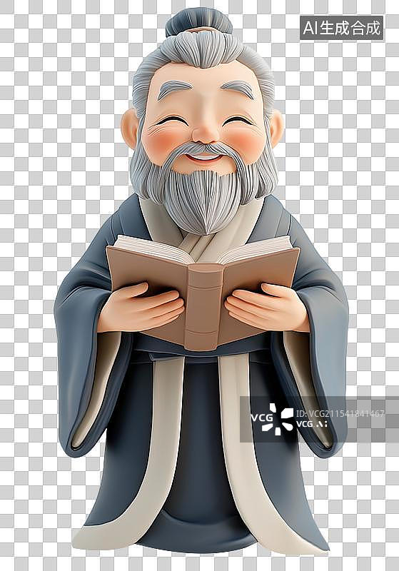 【AI数字艺术】3D卡通穿汉服的老人元素图片素材
