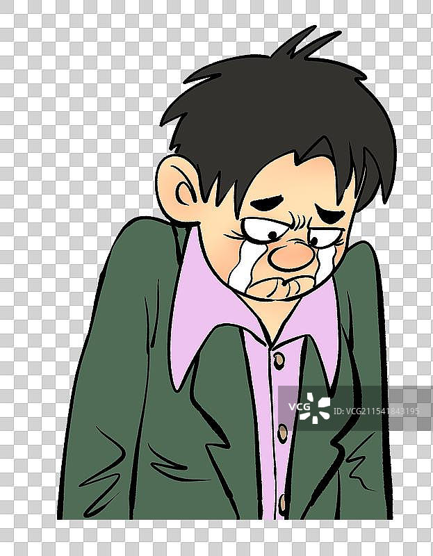 低头哭泣的男人卡通漫画人物元素图片素材