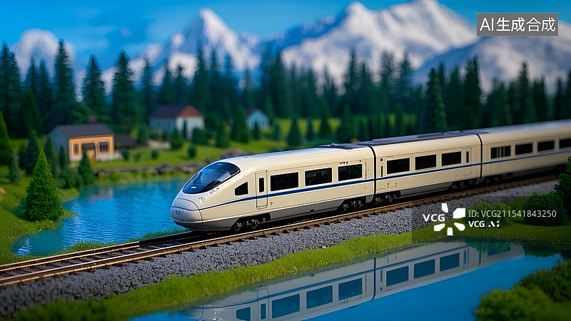 【AI数字艺术】雪山森林高铁插画图片素材