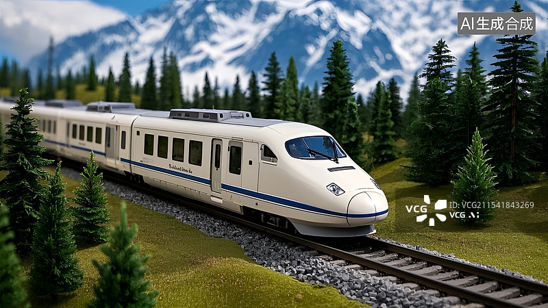 【AI数字艺术】雪山森林高铁插画图片素材