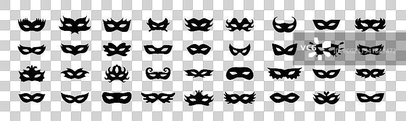 简单黑色嘉年华面具剪影图标集图片素材