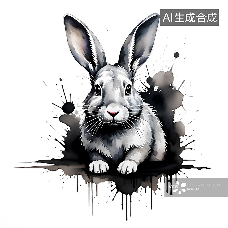 【AI数字艺术】中国画 国画 可爱的动物元素 兔子图片素材