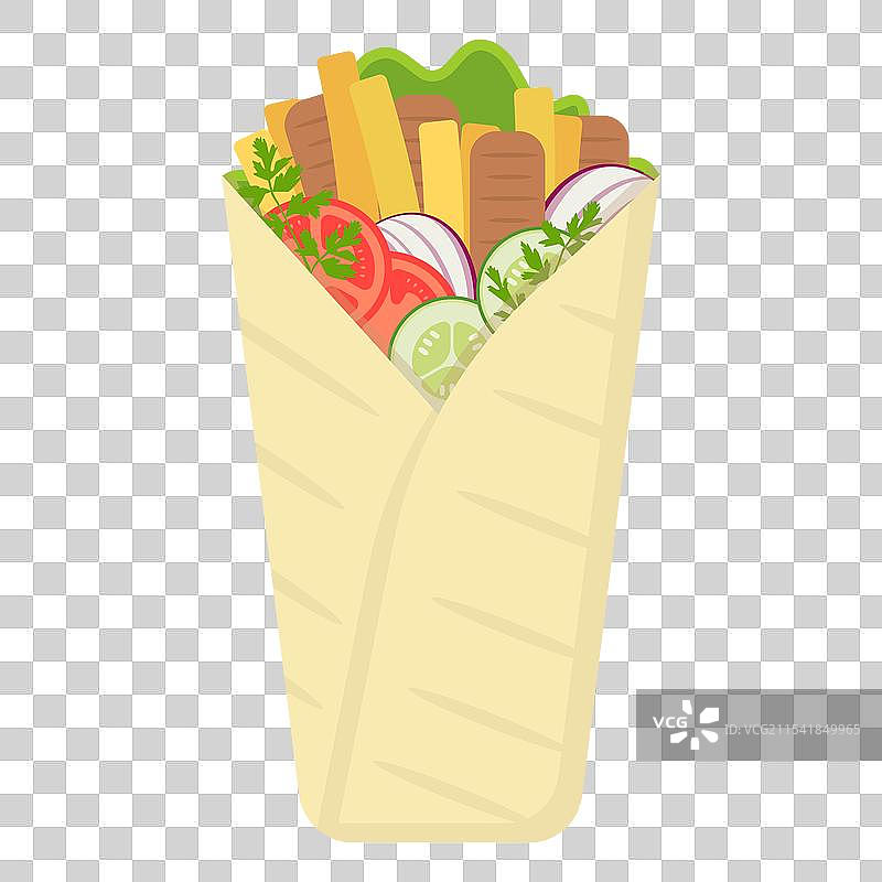 这个美味的卷饼里填满了丰富的内容。图片素材