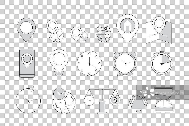 关于位置、时间和日期的线条图标图片素材