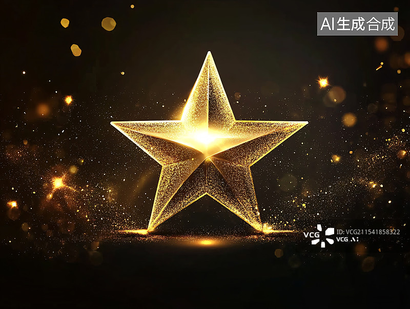 【AI数字艺术】3D金色五角星，闪耀，光斑，温暖 梦幻氛围，美好愿景，唯美质感   荣誉 奖励 光荣  胜利图片素材