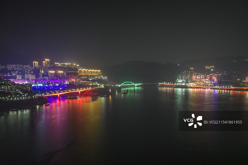 重庆市巫山县曾是夜景航拍图片素材