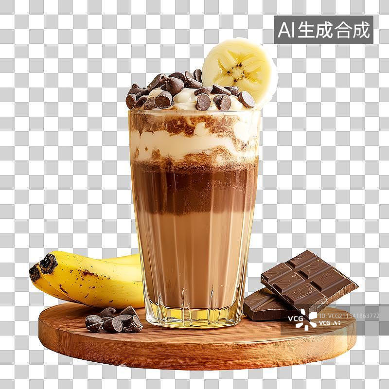 【AI数字艺术】香蕉可可巧克力奶昔，混合饮料图片素材