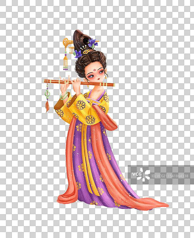 唐朝吹笛子古风仕女古典美女图片素材