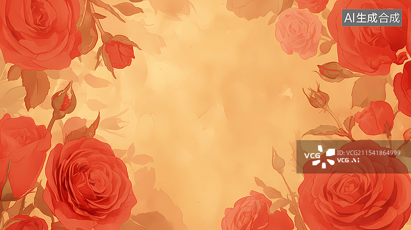 【AI数字艺术】复古玫瑰水彩背景插画图片素材