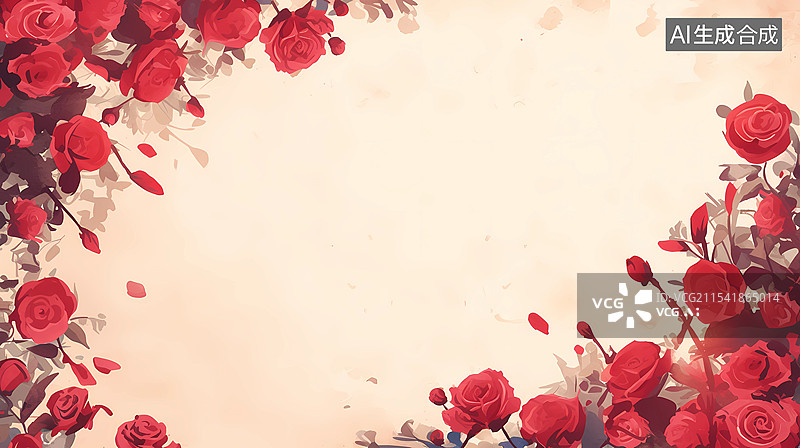 【AI数字艺术】复古玫瑰水彩背景插画图片素材