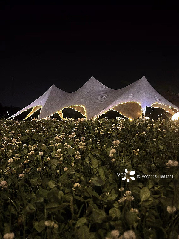 夜幕草坪上的露营帐篷图片素材
