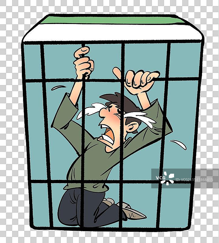 麻将牌里被监禁哭泣的赌徒卡通漫画人物元素图片素材