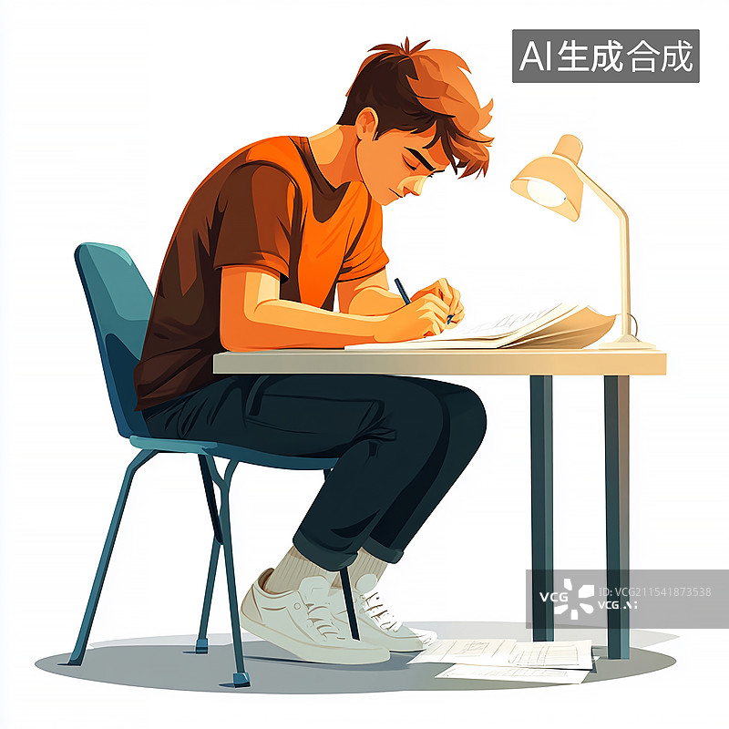 【AI数字艺术】正在学习的学生青少年图片素材