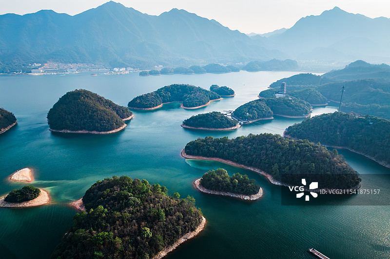 江西九江市庐山西海航拍千岛湖自然风光图片素材