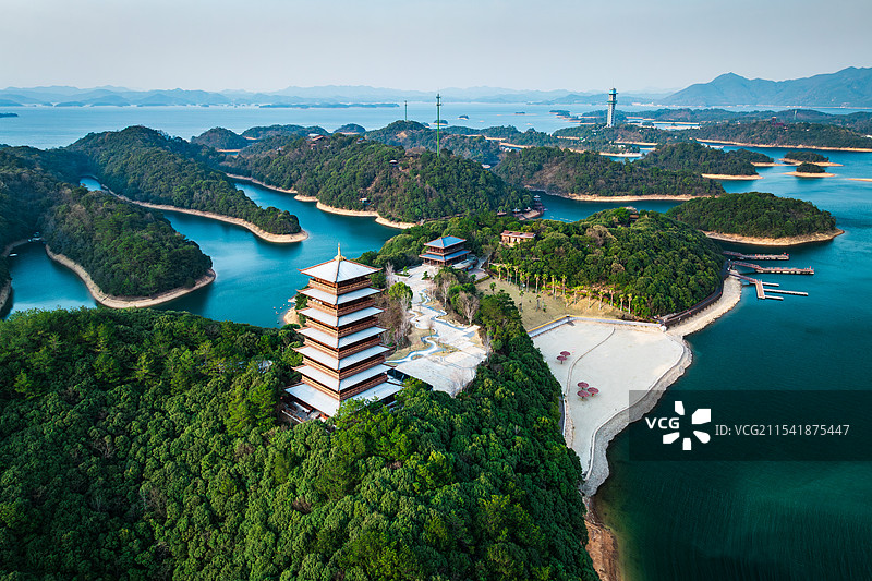 江西九江市庐山西海航拍千岛湖自然风光图片素材