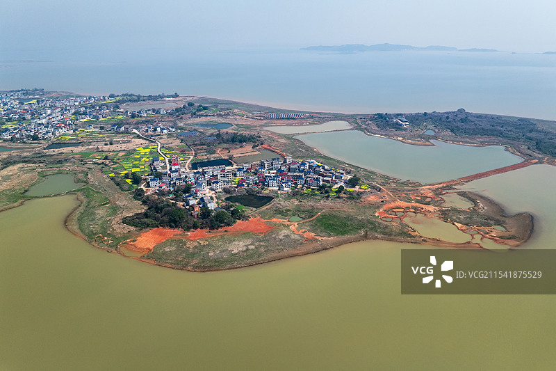 九江市都昌县周溪镇鄱阳湖湿地航拍自然风光图片素材