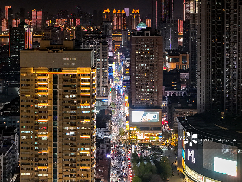 武汉江汉路步行街航拍全景图片素材