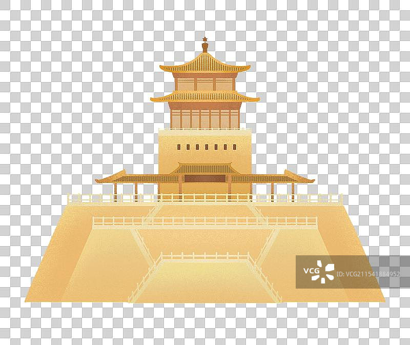 山东济南地标建筑解放阁插画元素图片素材