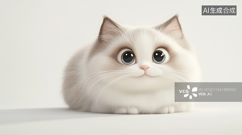 【AI数字艺术】一只可爱的胖乎乎的白色和米色布娃娃猫图片素材