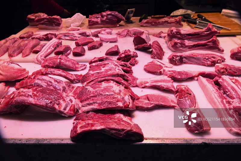 杭州明星菜场文二菜场猪肉铺图片素材