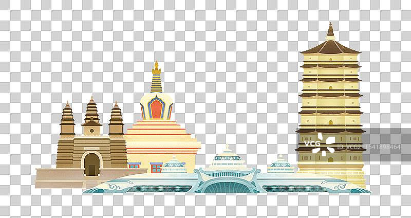 内蒙古呼和浩特地标建筑插画元素图片素材