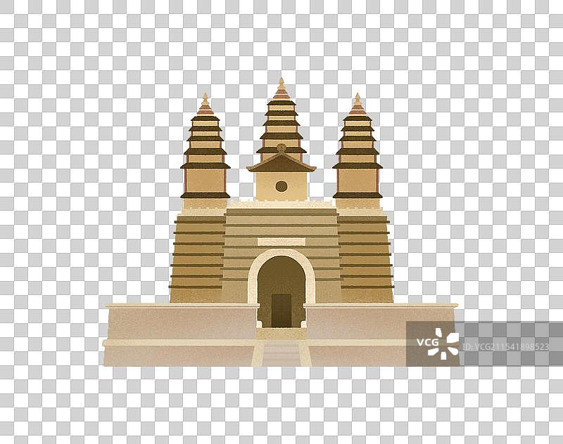 内蒙古呼和浩特地标建筑插画元素-五塔寺图片素材