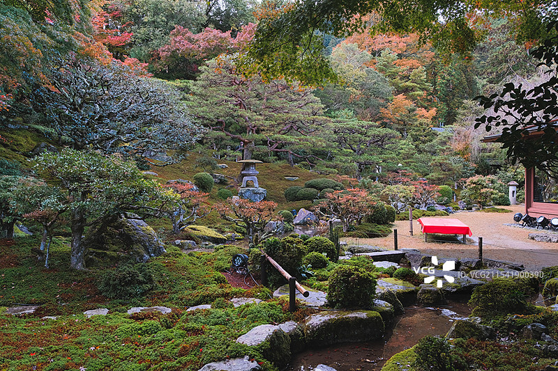 秋天的日本滋贺县大津市旧竹林院日式庭院图片素材