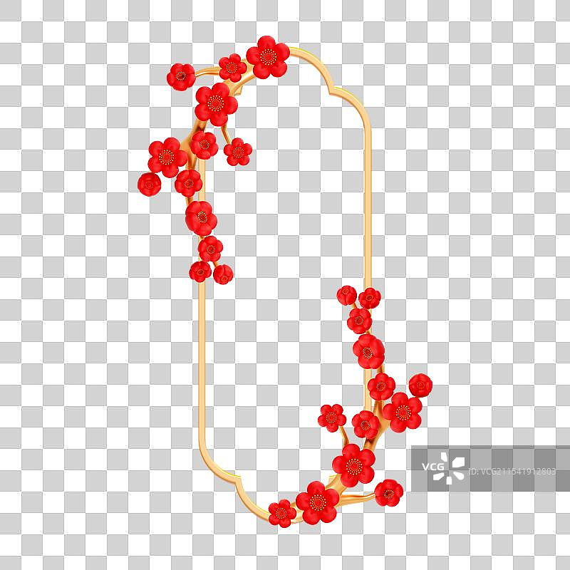 3D立体中国风花朵边框春节边框腊梅树枝边框元素图片素材