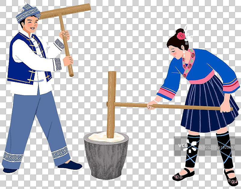 打糍粑的少数民族女子和男子图片素材