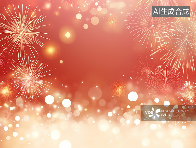 【AI数字艺术】红色背景金色烟花图片素材