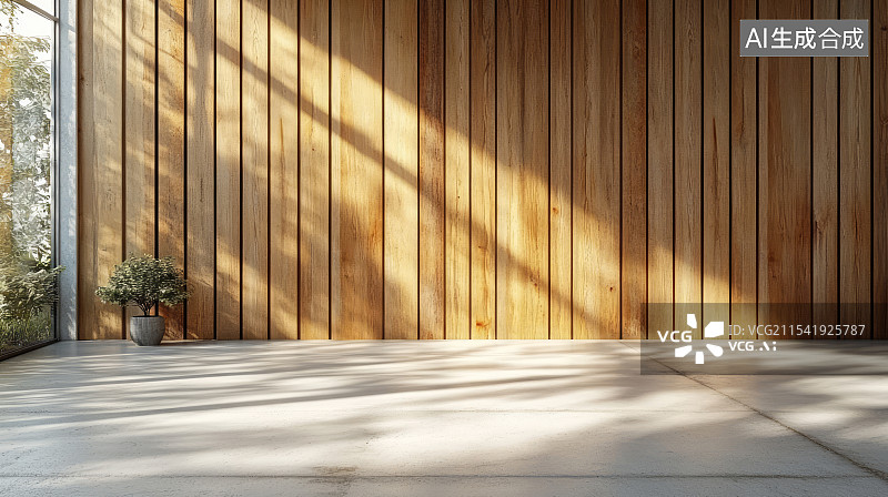 【AI数字艺术】现代建筑大堂木质背景墙图片素材