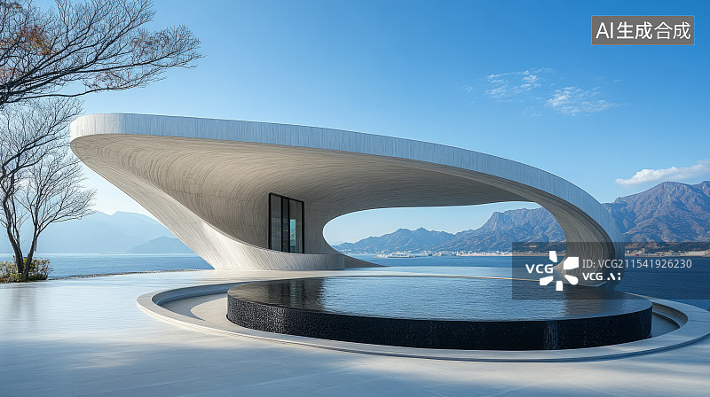 【AI数字艺术】海边现代抽象建筑别墅图片素材