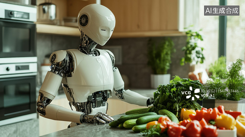【AI数字艺术】人工智能机器人厨房洗菜图片素材
