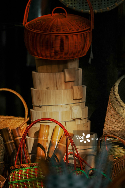 各种竹编藤编篮子农具图片素材
