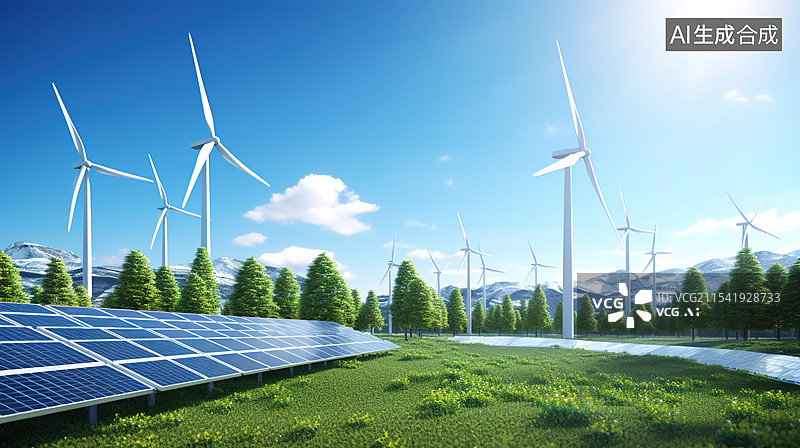 【AI数字艺术】绿色草原上的风车图片素材