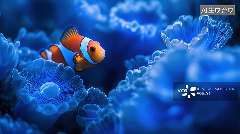 【AI数字艺术】海洋里的珊瑚和小丑鱼图片素材