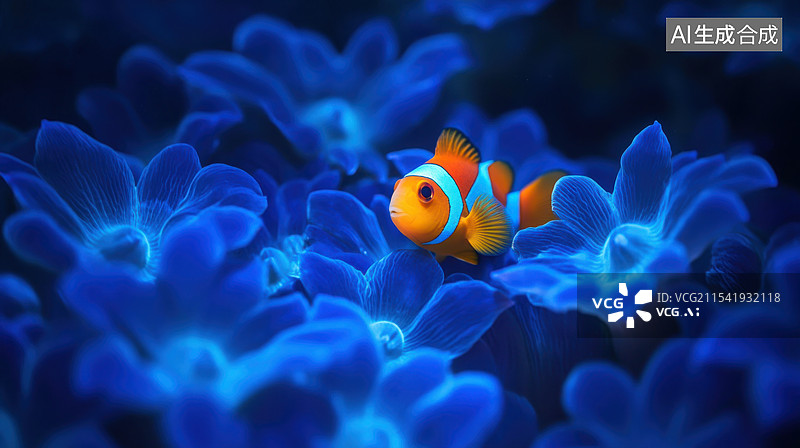 【AI数字艺术】海洋里的珊瑚和小丑鱼图片素材