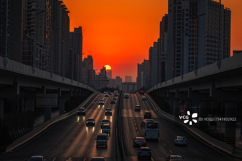 西安城市日落大道图片素材