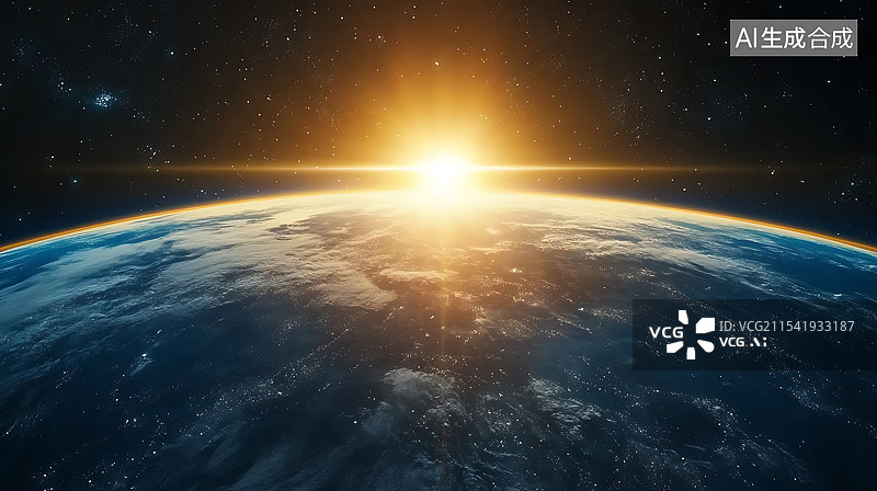 【AI数字艺术】太空中的地球日出图片素材